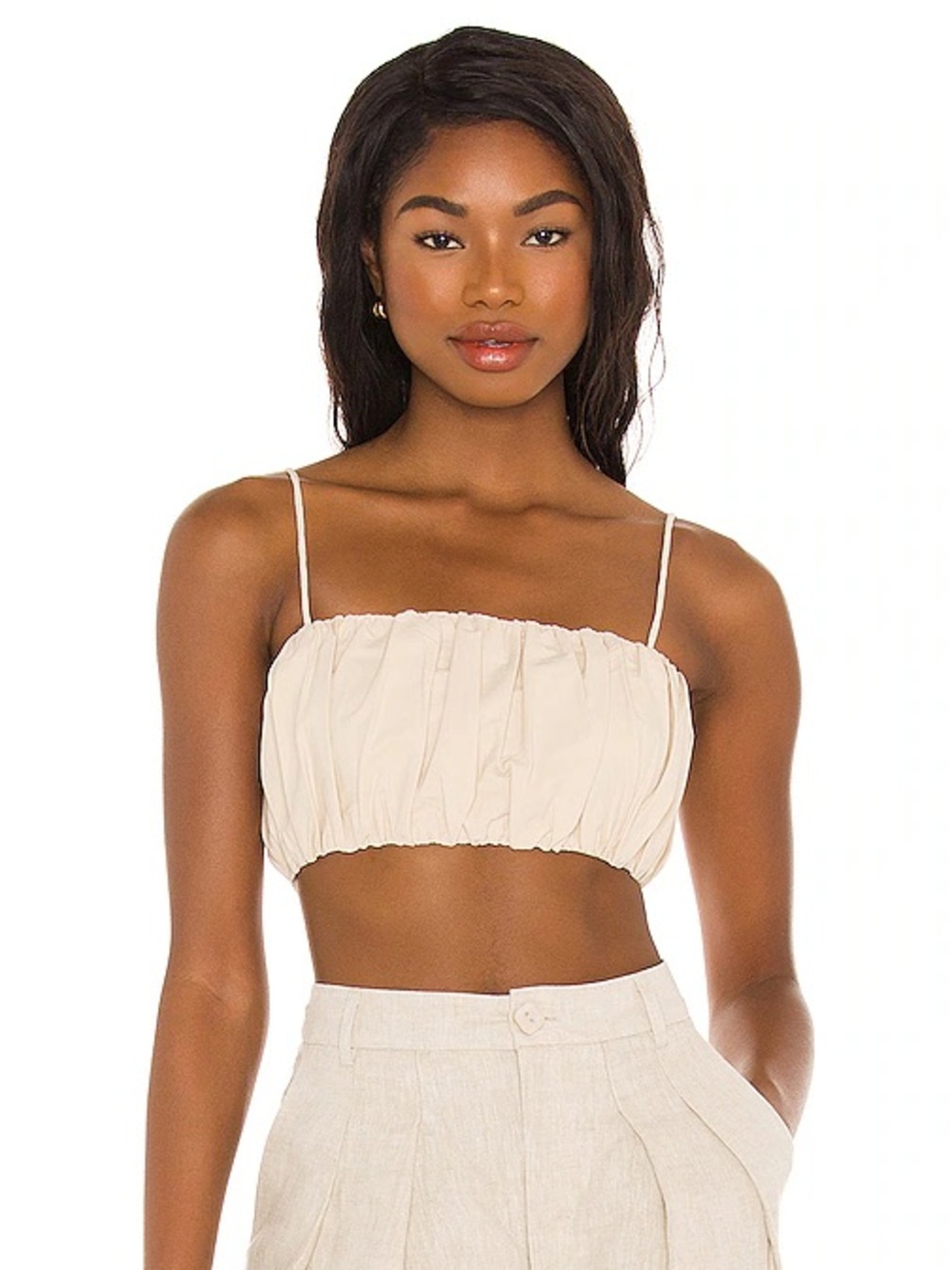 Song of Style James Crop Top Small Tan Brown Pleated Cotton Summer Bandeau